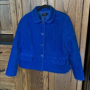 Talbots Quilted Velvet Blazer Jacket Royal Blue Button Holiday Office women’s 16